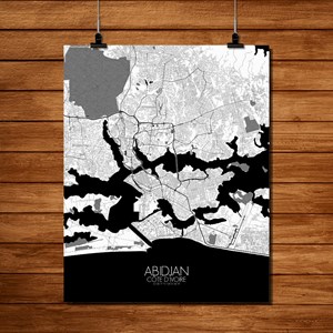 Abidjan carte ville city map n&b