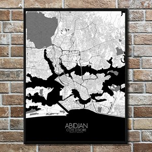 Abidjan carte ville city map n&b