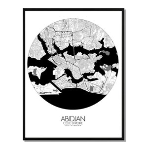 Abidjan carte ville city map rond