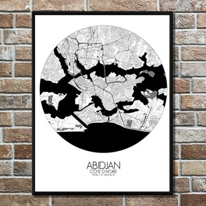 Abidjan carte ville city map rond