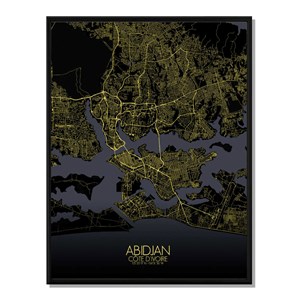 Abidjan carte ville city map nuit