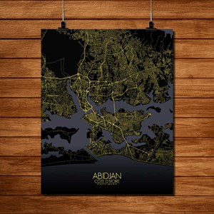Abidjan carte ville city map nuit