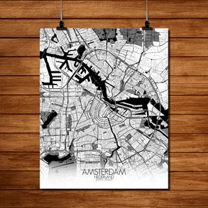 Amsterdam carte ville city map n&b