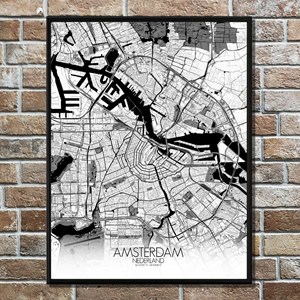 Amsterdam carte ville city map n&b