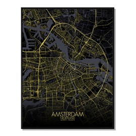 Amsterdam carte ville city map nuit