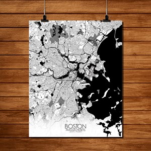 Boston carte ville city map n&b