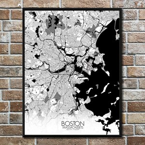 Boston carte ville city map n&b