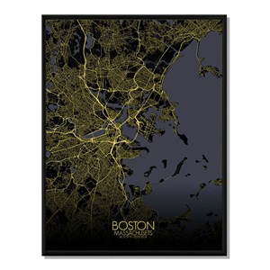 Boston carte ville city map nuit