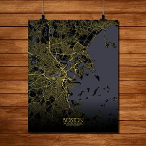 Boston carte ville city map nuit
