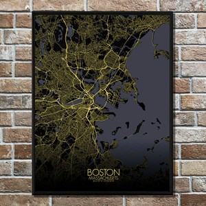 Boston carte ville city map nuit