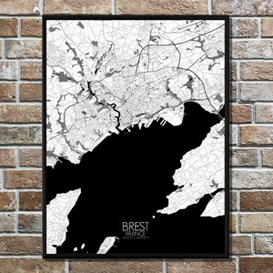 Brest carte ville city map n&b