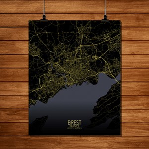 Brest carte ville city map nuit
