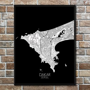 Dakar carte ville city map n&b