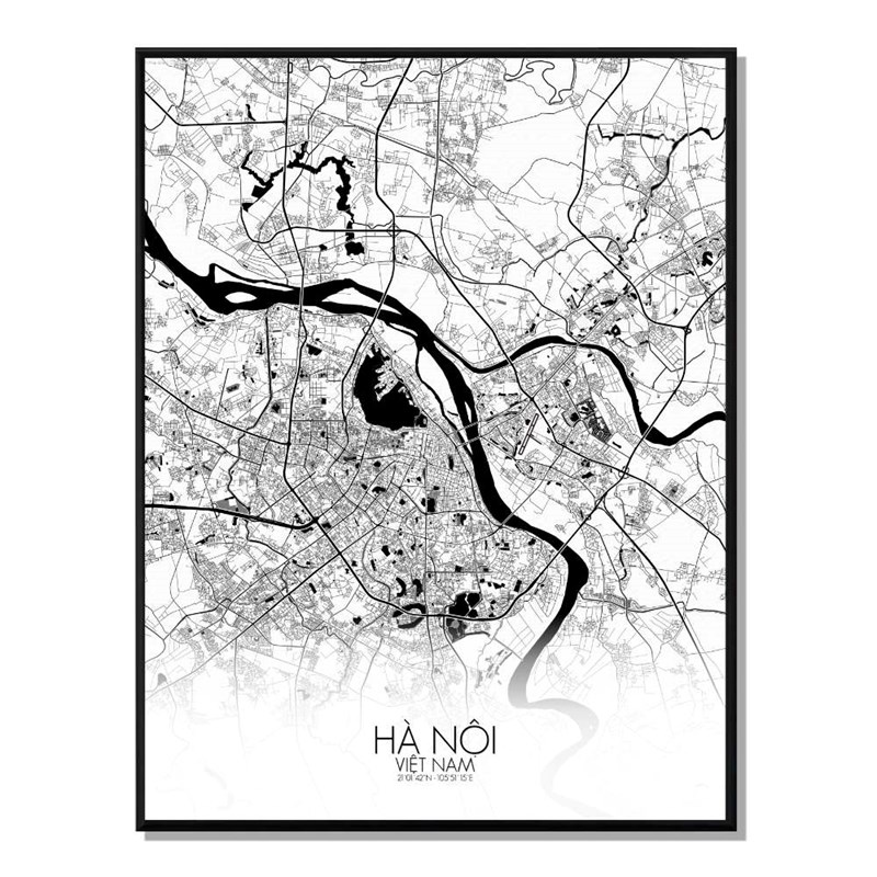 Mapospheres - Hanoi carte ville city map n&b