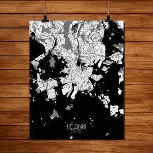 Helsinki carte ville city map n&b