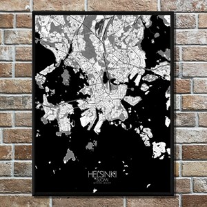 Helsinki carte ville city map n&b