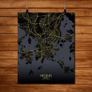 Helsinki carte ville city map nuit