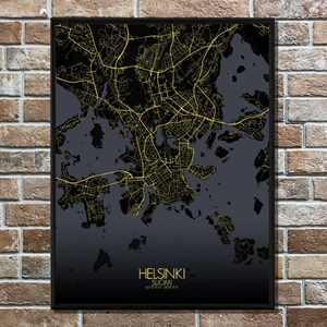 Helsinki carte ville city map nuit