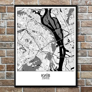 Kiev carte ville city map n&b