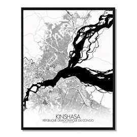 Kinshasa carte ville city map n&b