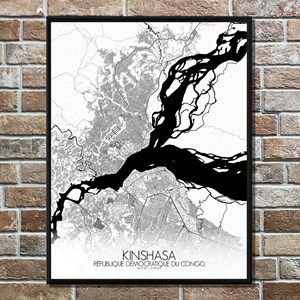 Kinshasa carte ville city map n&b