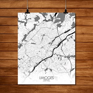 Limoges carte ville city map n&b