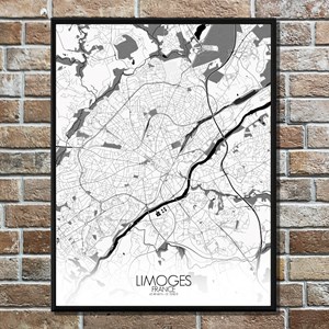 Limoges carte ville city map n&b