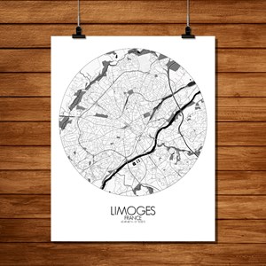 Limoges carte ville city map rond