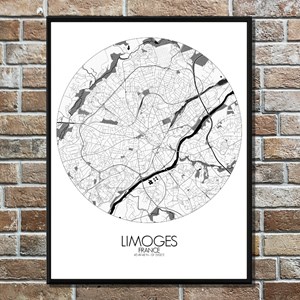 Limoges carte ville city map rond