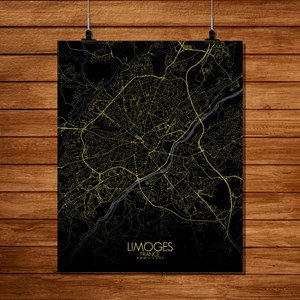 Limoges carte ville city map nuit