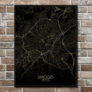 Limoges carte ville city map nuit