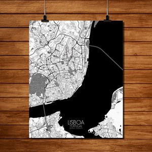 Lisbonne carte ville city map n&b