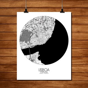 Lisbonne carte ville city map rond