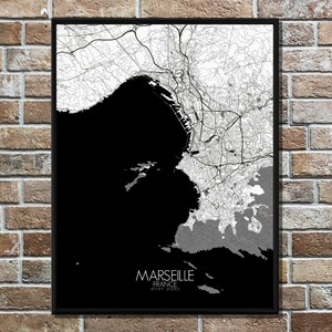 Marseille carte ville city map n&b