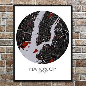 New york carte ville city map rouge