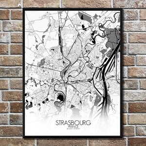 Strasbourg carte ville city map n&b