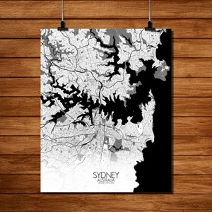 Sydney carte ville city map n&b