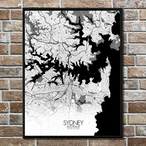 Sydney carte ville city map n&b
