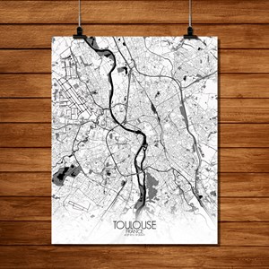 Toulouse carte ville city map n&b