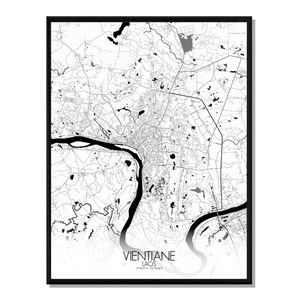 Vientiane carte ville city map n&b