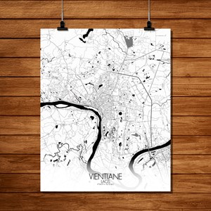 Vientiane carte ville city map n&b