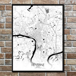 Vientiane carte ville city map n&b