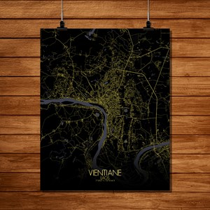 Vientiane carte ville city map nuit