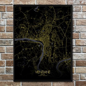 Vientiane carte ville city map nuit