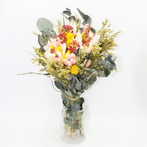 Bouquet de fleurs séchées rose et jaune