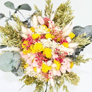 Bouquet de fleurs séchées rose et jaune