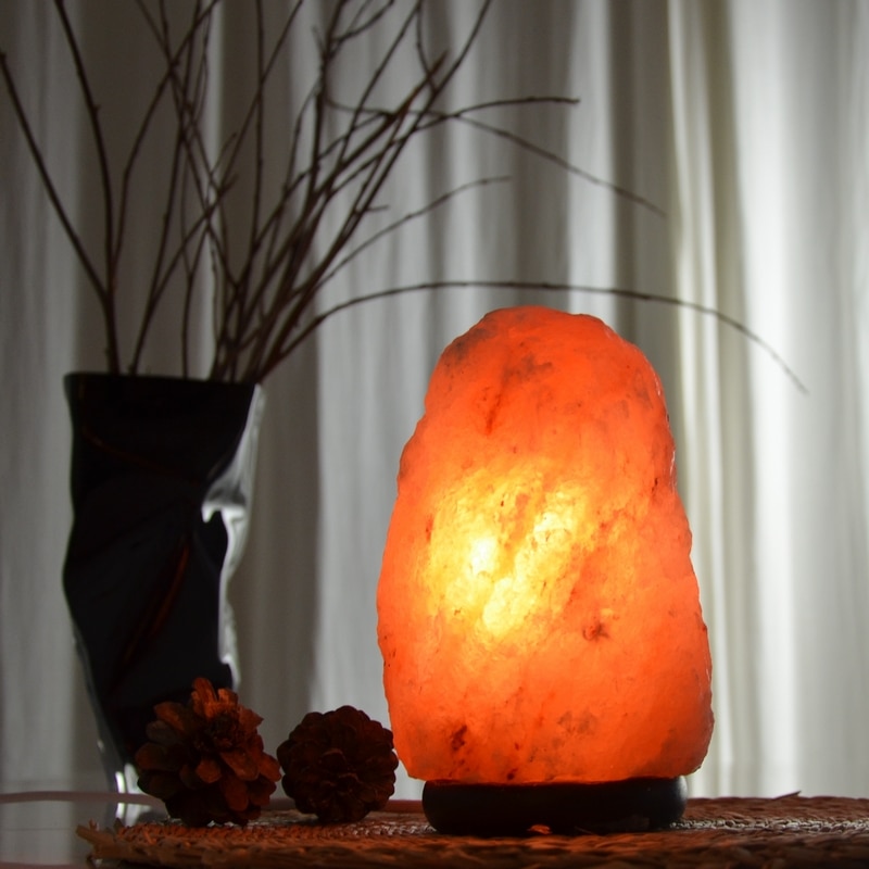 cadeau haut de gamme Carré Lampe de sel de lHimalaya en verre de forme naturelle avec base en bois de haute qualité lumière réglable 