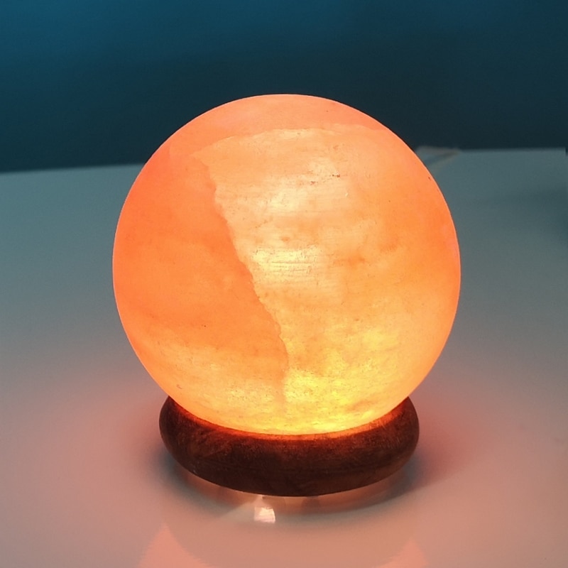 Forme ronde interface USB lHimalaya de forme naturelle lampe de sel de roche en cristal de haute qualité Base en bois lumière réglable cadeaux haut de gamme exquis 