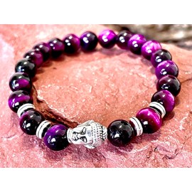 Bracelet bouddha en oeil de tigre mauve