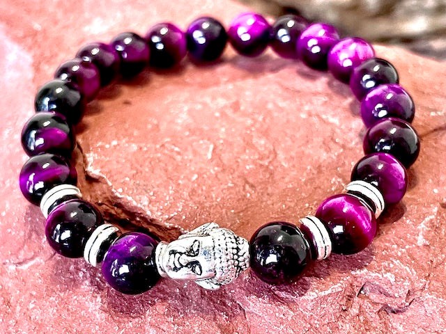 Natura-Zen - Bracelet bouddha en oeil de tigre mauve